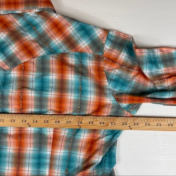 Roughstock Panhandle Slim Shirt Barbed Wire Western Women's XL Snap Up Red Blue - Picture 6 of 7
